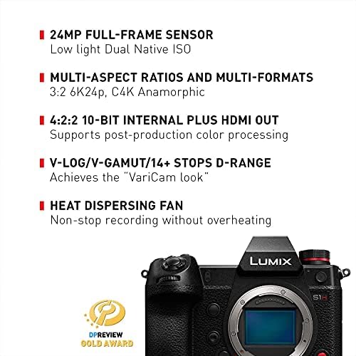 Дигитална видео камера Panasonic Lumix S1H со 24,2 сензор за целосна рамка W/Professional XLR аудио видео микрофон адаптер со 2 XLR терминали