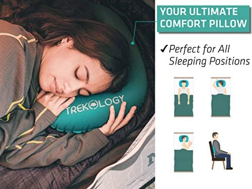 Trekology Aluft 1.0 Comfy Commfy Compatable Camping & Pemloping Pillow - Совршена за спиење, воздушно патување, плажа