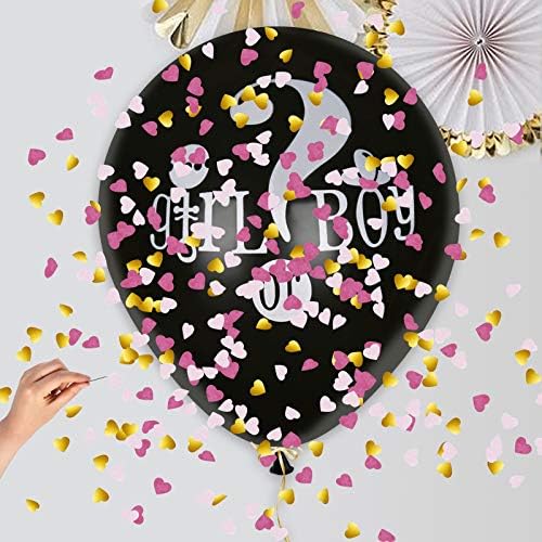 2 ПАРЧИЊА Бебешки Пол Откриваат Балон Црни Џиновски Балони Со Розова И Сина Форма На Срце Конфети за Момче или Девојче 36 Инчни Големи Црни