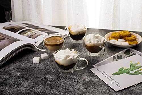 Комплет Чаши за кафе Од 2-Стаклени Чаши Изолирани Со Двоен Ѕид Со Рачка, Секојдневни Чаши За Чаши За Кафе Совршени За Машина За Еспресо