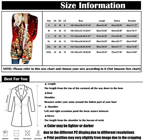 Женски врвови плус големина кошули со долги ракави за жени мода 2022 отворено предниот кардиган фустани обични пријатни јакни палта грди Божиќни