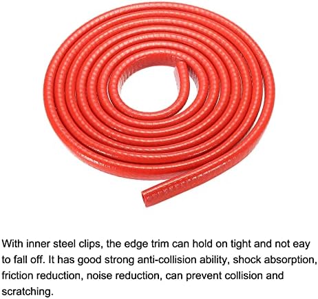 Uxchell Edge Trim Red u обликувајте го заштитниот заштитник гума со челични клипови се вклопува 5/64 -1/8 раб 8.2ft/2.5meter должина на вратата