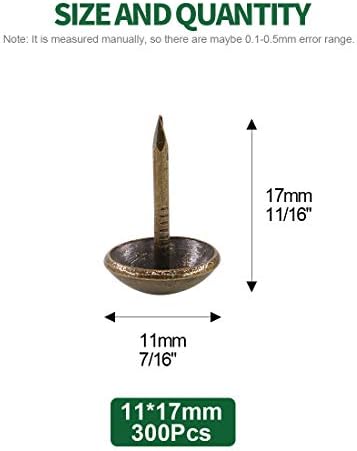 Кејдиќ 600 парчиња [7/16 “во дијаметар] Антички тапацир за тапацир мебел за нокти за пинови за тапациран мебел од плоча или проекти за DIY - бронзено сребро