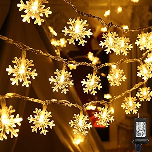 Божиќни светла за снегулки, 49 метри 100 LED LED конективни Божиќни самовили со 8 режими, водоотпорен приклучок во снегулка светла