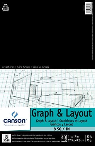 График и распоред на серии на уметници Canson, 8 од 8 сина мрежа, подлога за преклопување, 11x17 инчи, 40 листови - уметничка хартија за возрасни