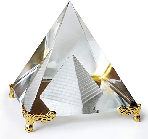 Axayinc 80mm K9 Кристална пирамида фигура колекционерска злато позлатена декорација.
