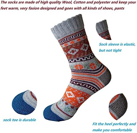 5 пара жени зимски чорапи, памучни меки чорапи за дишење волна за мажи или жени, со големина 9-11