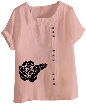 Преголема маичка за жени трендовски цветни печатени врвови со кратки ракави кошули со кошули надолу по блузи од туника