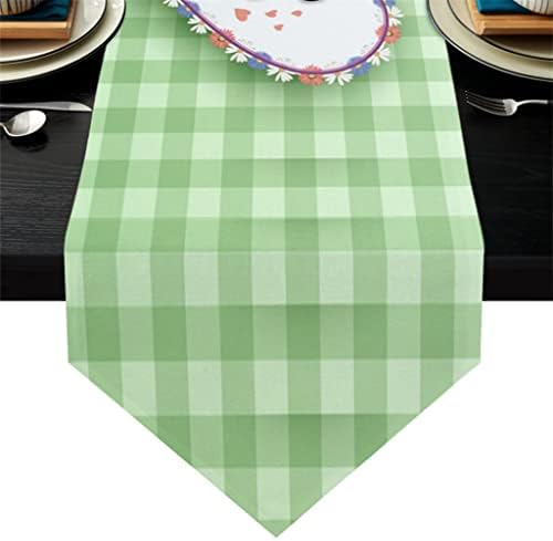 Jahh зелена карирана маса тркач за трпезари за кујна за трпезариска маса за свадбени табели со табели и пласмани