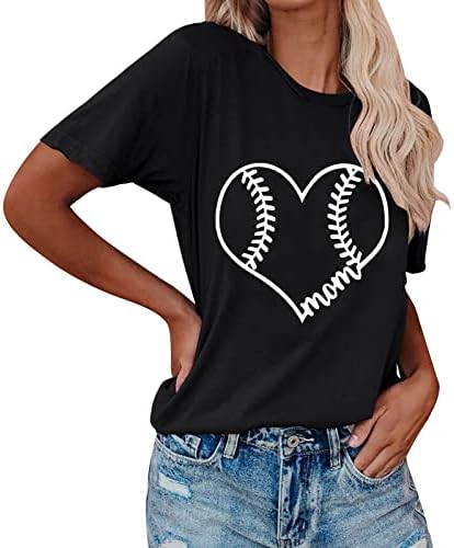 Womenените работат врвови, бејзбол графички маички симпатични бејзбол печатено лето кратки ракави маички обични спортски врвови