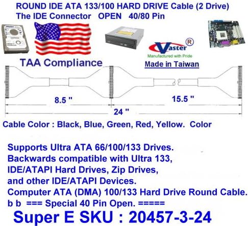 UDMA 40/80 тркалезна IDE/EIDE/ATA HDD кабел за податоци, 2 погон 24 инчи, црвена боја