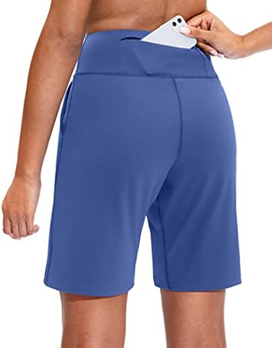 Сантини Бермуда шорцеви за жени со џебни џебови женски високи половини долги шорцеви за водење тренинг атлетски