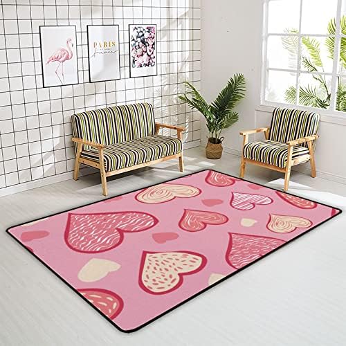 Tsingza Soft килим со големи површини, рачно нацртани розови срца удобно затворено тепих, бебе игра за дневна соба за дневна соба