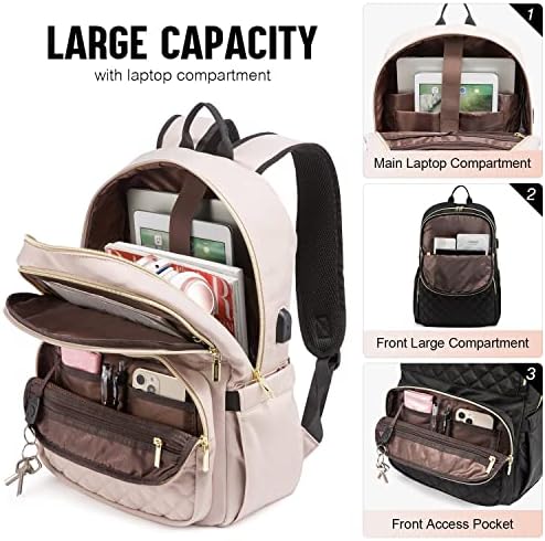 Lavevook лаптоп ранец за жени, ватирана лаптоп торба за патувања ранец чанта со анти-кражба патент, стилски 15,6 инчи работни компјутерски торби