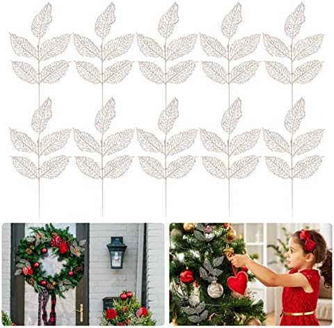 Кисангел 10 парчиња Божиќна симулација остава сјајно лисја декор Божиќно дрво избира партиски украси