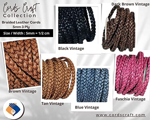 Cords Craft® | 5мм 3 Пли оригинален рамен кожен кабел за накит што прави нараквица ѓердан монистра | Ролна од 5 метри рачна плетенка