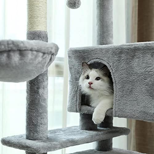 Крајна кула за искачување на мачки - повеќе нивоа мачки дрво со гребење на пријатна condo hammock и виси топка за среќни мачки