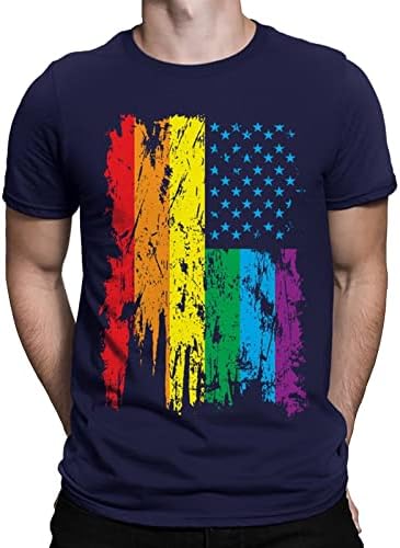 Патриотски кошули за мажи летни шарени маички со краток ракав на вратот на американско знаме за печатење маици врвови лесна