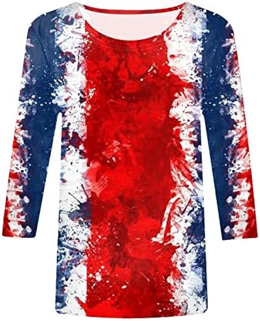 3/4 маички за ракави за жени 4-ти јули патриотски принтрчен тркалезен врат на вратот на вратот Обичен блуза кошула формална облечена