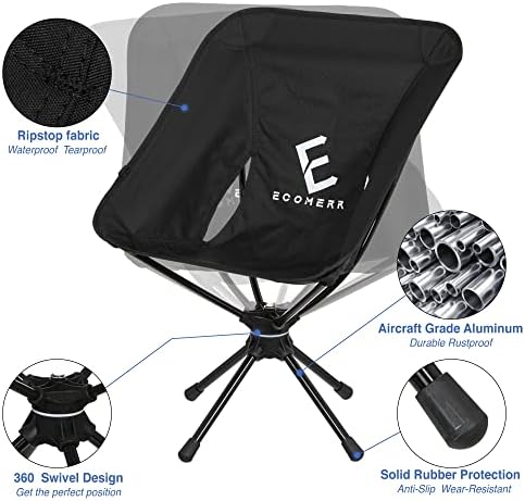 Преносен стол за кампување Екомер - Компактен стол за преклопување со шишиња со торба за носење - Поддржува 330 bs - стол за ранец на отворено