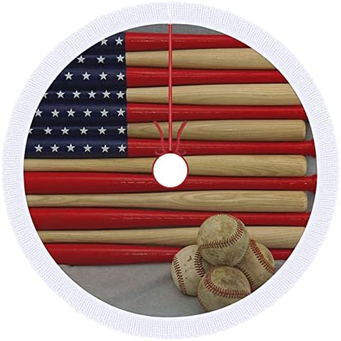 Бејзбол Палка Американско Знаме Подлога За Новогодишна Елка Здолниште Основна Покривка Со Реси за Празнична Забава Божиќна Декорација 48х48