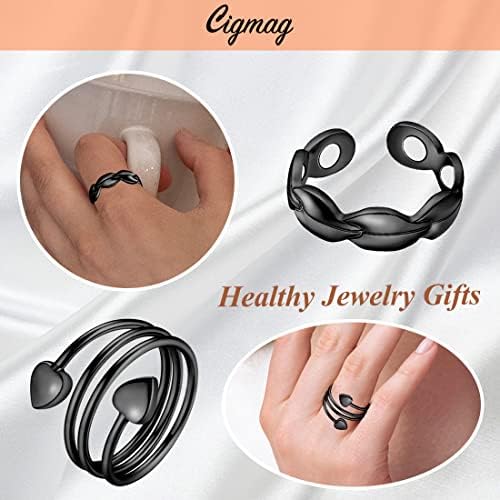 Cigmag 2 парчиња бакарни прстени за жени, 99,99% чист бакарен магнетски прстен Силни магнети, прилагодливи прстени со палецот со