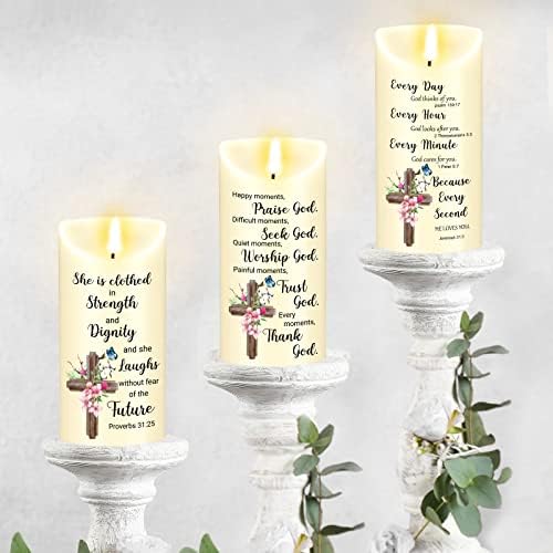 3 компјутери цвеќиња Библиски стих без запаметен свеќи батерија ожени христијански подароци за жени инспиративни предводени свеќи кои трепкаат