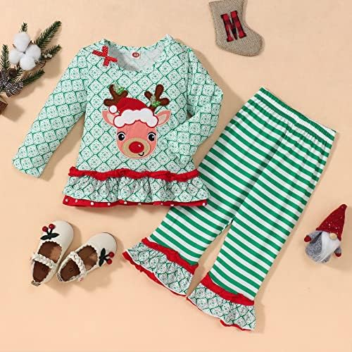 CM C&M Wodro Toddler Бебе девојче Божиќно елени облека со долги ракави Руфли врвни есенски облеки ленти со панталони од пламен