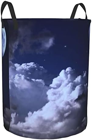 Ноќно Небо со Месечината Печатена Корпа За Перење Склопувачка Кружна Корпа За Складирање Облека Со Пречки Дневни Потреби Торба За Складирање
