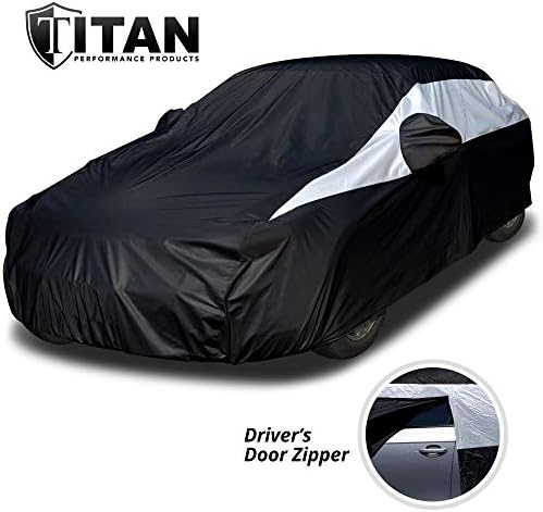 Titan Jet Black Poly 210T Car Cover за седани 186-202 . Водоотпорна, УВ заштита, отпорен на гребење, отворање на патент од возачот.