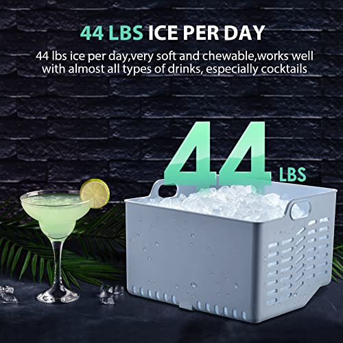 Производител на мраз грутка со мек и мраз што може да се џвака, 44 фунти/24 часа преносен корект на пелети за мраз на мраз, 2 минути на круг