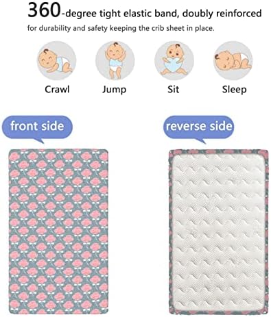 Пастел тематски вграден креветче за креветчиња, стандарден душек за креветчиња, вграден лист меки и дишени чаршафи за креветчиња за девојчиња