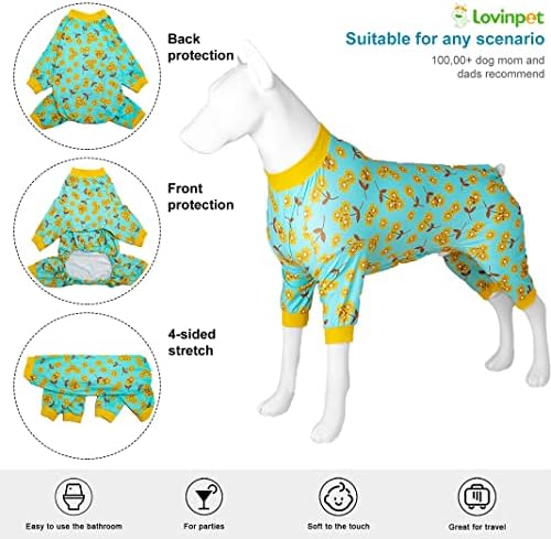 Ловинпет големи кучиња пижами Питбул - олеснување за анксиозност од домашно милениче, пижами за кучиња за заштита од сонце, удобна истегната