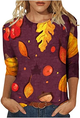 Врво на забави со долги ракави за жени, женска печатена лабава маица со средна должина 3/4 ракави блуза околу вратот за Ноќта на вештерките