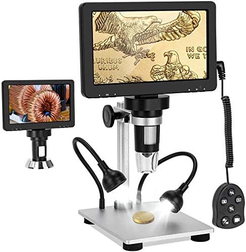 7 LCD дигитален микроскоп 1200X 12MP микроскоп за видео камера за возрасни со 10 LED светла за пополнување PCB лемење деца, метална штанд, жичен