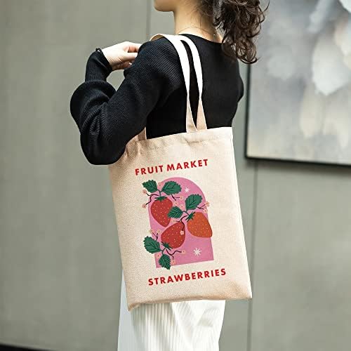 Стилски кеси за овошје, свежо лимон, портокалова и јагода торба естетски симпатични торби за еднократно купување за жени што се перат