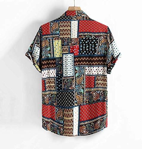 Поло кошули за мажи Гроздобер етнички стил лесен пораст потребен печатење врвови за кратки ракави стојат гроздобер лежерна кошула со лапчиња