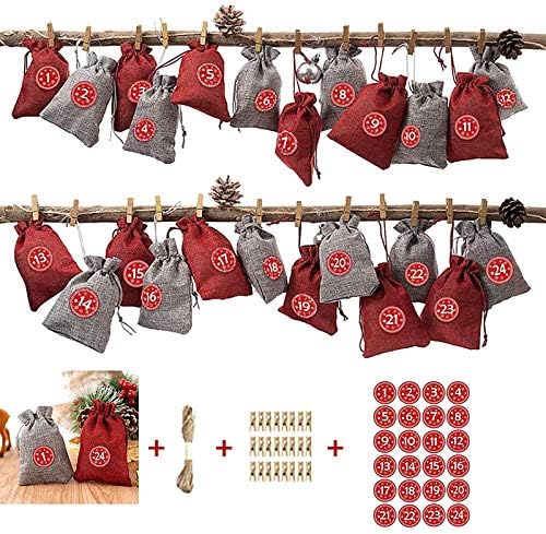 FunPa Божиќ Доаѓањето Календар Сет Виси Бонбони Подарок Торба Мини Торба Со Јаже Клип Етикета