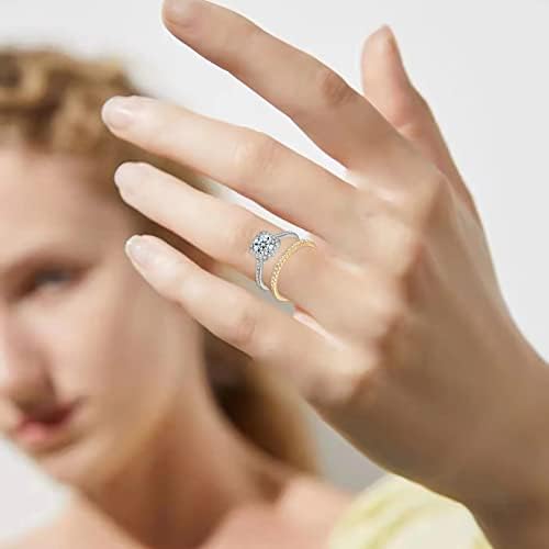 2023 година Нов голем и мал два златен прстен накит циркон микро сет позлатен прстен венчален женски прстен женски прстени со големина 8