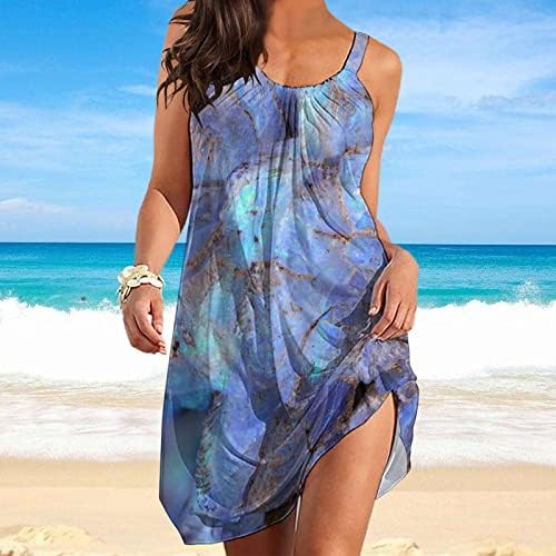 Обичен фустан на плажа за жени Елегантно небо печатено сандерс шпагети каиш лажичка на вратот боемски летен фустан на плажа