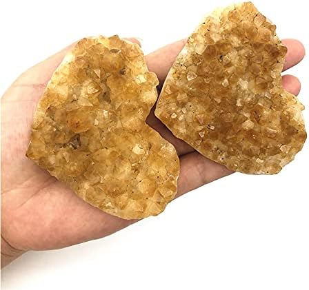 Binnanfang AC216 1PC Природно цитрин жолт кварц кристален кластер на срцевцел во форма на скапоцен камен Медитација Реики лековити камења