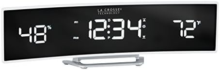 La Crosse Технологија 602-247 Бел Закривен Будилник со ОГЛЕДАЛЕН LED Дисплеј На Леќи, 9.84 L x 1.75 W x 2.78 H
