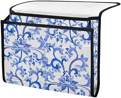 Цветен акварел сина кревет странични џебови Организатор за складирање во кревет во кревет Кеди 6 џеб