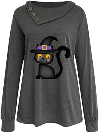 Narhbrg Ноќта на вештерките кошули за жени обични џемпери со долги ракави маички од тиква црна мачка џемпери лабава копче пуловер