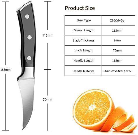 Ножеви за паринг, клун од клун од 2,5 см овошен нож, нож од зеленчук изработен од германски нерѓосувачки челик, исклучително тврдо остро