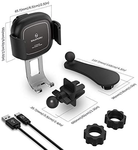 Sinjimoru Auto Claging безжичен полнач за полнач за автомобили и отстранлив телефонски паричник, безжично полнење компатибилен држач за