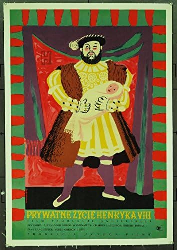 Филмот за постери на приватниот живот на филмот Хенри VIII Полски 27x39 Посветено, Чарлс Лаутон Роберт Донат Мерл Оберсон, режиран