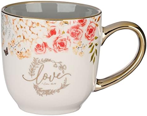 Христијанска уметност подароци Инспиративни керамички кафе и чај чаша w/злато за жени: Нека сето тоа што ќе го направите во loveубов - 1 Коринтјаните 16:14 Охрабрувачки б