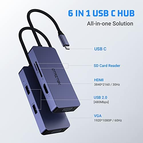 USB C Hub, USB C До HDMI Macbook Адаптер, Otaitek 6 Во 1 Тип C Адаптер СО 4K HDMI, МУЛТИ USB 3.0 USB-Пристаништа За Macbook Air, iPad Pro,