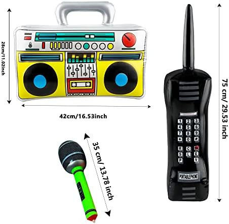 Trounistro 6 Пакет Надувување Радио Бумбокс Надувување Мобилен Телефон Надувување Микрофони за 80 ти 90 Ти Партија Украси Хип Хоп Тема Родендени